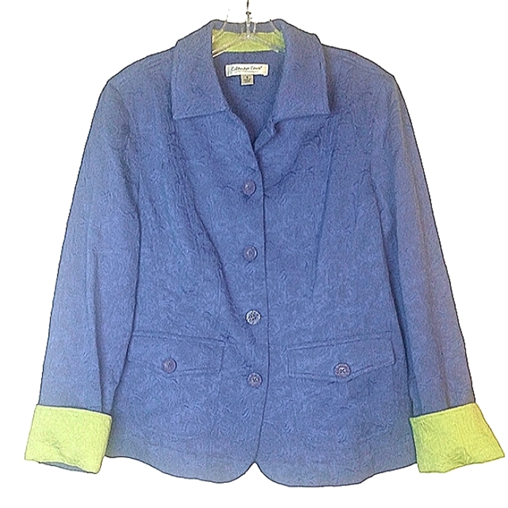 Coldwater Creek Jacket Floral Damask Fabric Cottagecore size 8 Purple Chartreuse